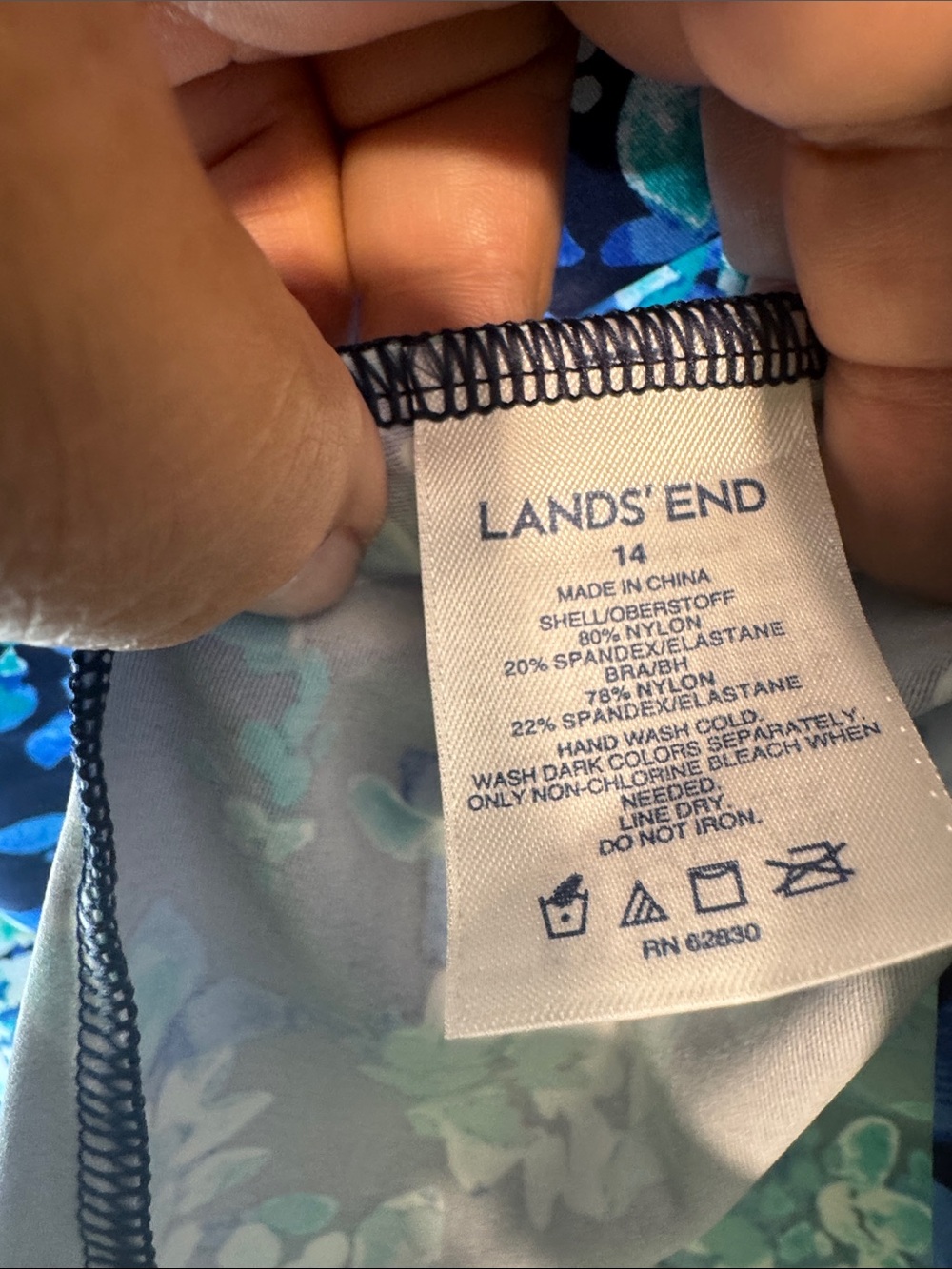 Lands' End Navy Blue Floral Sleeveless Swimsuit Tank - Picture 3 of 6
